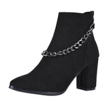 Niulatu Chain Women's Boots PU Leather Back Zipper Woman Boots Pointed High Heels Shoes For Women 2025 Ankle Boots Female Shoes DJSE