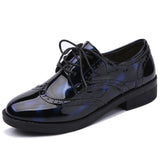 Niulatu Women Brogue Shoes Platform Autumn Patent Leather Black Casual Flats Lady Derby Classic Varnish Oxfords Female Footwear DJSE