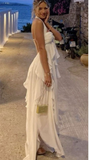 Niulatu White Chiffon Evening Dress Halter Prom Dress Party Gown HZ1007