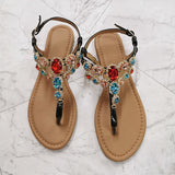 Niulatu Shiny Diamond Buckle Flat Bottom Large Size 36-42 Women Sandals Gladiator Female Summer Shoes Black Gold Footwear DJSE