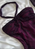 Niulatu Halter Purple Beaed Chiffon Mermaid Prom Dress Long Party Evening Dress HZ1007