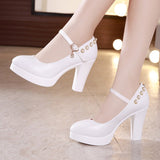 Niulatu Pearl Platform Pumps Women Shoes Leather Block Heels 2025 Autumn High Heel Shoes Ladies Red White Silver Wedding Shoe DJSE