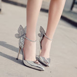 Niulatu Women's Sandals Sexy Luxury Round Toe Butterfly Patent Leather Buckle Stiletto High Heel Sandals Party Shoes DJSE