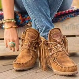Niulatu Women Ankle Boots British Style Tube Frosted Tassel Boots Pop Tide Lace-Up Boho Boots Women Cowboy Shoes Botas Mujer DJSE