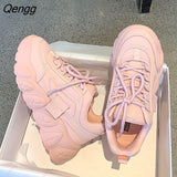 Niulatu Spring Bright Purple Chunky Shoes Women's Vulcanized Sneakers Platform Shoes Girls Light Weight Leather PU Sneaker DJSE