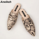 Niulatu Summer Pointed Toe Flats Mules Lady Sandals Slippers Serpentine Slip On Women Outdoor Shoes Slides Leisure Time DJSE