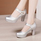 Niulatu 32-43 White Wedding Shoes Women Pumps 2025 Quality Mary Janes Block High Heels Platform Shoes Leather Mom Dance DJSE
