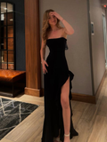 Niulatu Black Strapless Slit Evening Dress Prom Dress HZ1007