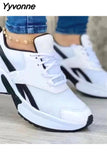 Niulatu Thick Bottom Sneakers Fashion Casual Wedge Sneakers Ladies Lace Up Mesh Women Vulcanized Shoes Plus Size Women's Shoes DJSE