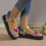 Niulatu Women Summer Ankle Strap Sandals Rainbow Color Platform Wedges Heel Peep Toe Fashion Casual Beach Ladies Shoes Zapatos De Mujer DJSE