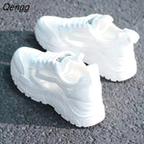 Niulatu Women Thick-soled Sneakers Fashion Spring Autumn Summer White Black PU lace-up Vulcanized Shoes Mesh Rubber Non-slip New DJSE