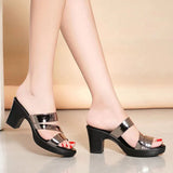Niulatu New High-heeled Waterproof Platform Women Sandals and Slippers Thick-heeled Bright Leather Solid Color Casual Shoes DJSE