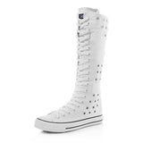 Niulatu Lady Dance Shoes Long Boots Perforation Holes High Top Lacing Side Zipper Canvas Flats Increased Big Size DJSE