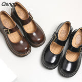 Niulatu Arrival Japanese Style Vintage Buckle Mary Janes Shoes Women'S Shallow Mouth Casual Student Leather Shoes Thick Bottom DJSE