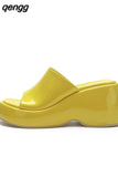 Niulatu Sandals For Women Wedge Slingback Fashion Metallic Glitter Open Toe Slipper Shoes Summer Casual Slip On Sandals DJSE