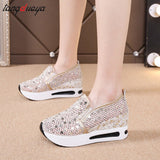 Niulatu shoes Female Wedge Shoes Sequin Mesh Breathable Shoes Women Platform Sneakers Women Height Increasing Wedges Shoes DJSE