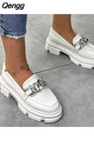 Niulatu Women Shoes 2025 Fashion Leopard Faux Suede Loafers Chunky Heel Metal Chain Slip On Summer Vulcanized Casual Mocassin Lazy Shoes DJSE