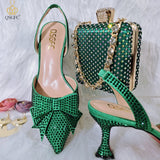 Niulatu 2025 New Fashion Full Of Crystal Decoration Style Rainbow Glass Heel Friends Party Shoes Ladies Shoes And Bag For Party DJSE