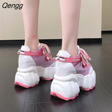 Niulatu Chunky Heel Women Ankle Boots Platform Pink Sequined Cloth Casual Sneaker Boots 2.5cm Height Increasing Shoes DJSE