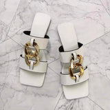 Niulatu 40 41 Flat with Summer Sandals Women Beach Shoes Slip on Leather Slides Sqaure Toe Fashion Woman Outdoor Ladies Shoes DJSE