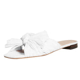 Niulatu Slip On Bowknot Women Pleated Sandals Slides Summer Flat Low Heel Casual Slip On Gold Leisure Open Toe Shoes Size 43 DJSE