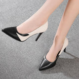 Niulatu Stiletto Heel Pointed Toe High Heels Shallow Mouth Color-matching Women's Shoes Black All-match Work Shoes DJSE