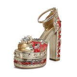 Niulatu women's platform party wedding crystal sandals luxury female embroidery shoes super high heels plus size FT1880 DJSE