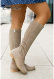 Niulatu Women Long Boots Breathable Hole Suede Comfortable Low-Heeled Retro Zippe Round Lady Boots Fashionr Keen-High Shoe DJSE