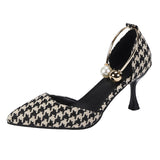 Niulatu Sexy Ladies High Heels Women Stiletto Houndstooth Color Matching Metal Pointed Toe Shoes For Wedding Women DJSE