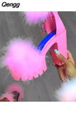Niulatu Sandals High Heels with Fur Female Platform Pumps Women Ankle Strap Women's Wedge Shoes 2025 Summer DJSE