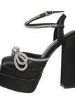 Niulatu Women Pumps Elegant Party Shoes Butterfly-Knot Crystal Hoof Heel Platform Square Toe High Heel Dress Shoes DJSE