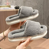 Niulatu Women's Slippers Thick-bottomed Fur Furry Slippers for Home Soft Platform Shoes 2025 Indoor House Warm Cotton Slippers DJSE
