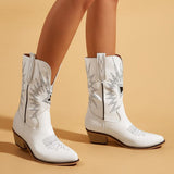 Niulatu Retro Vintage Western Boots Women Autumn Winter Chunky High Heels Cowboy Mid Calf Boots Female Cowgirls Shoes Woman DJSE