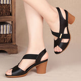 Niulatu Women Summer Sandals Platform Round Mid Heel Back Strap Peep Toe Pu Leather Beach Casual Fashion Shoes Ladies Female Whosale DJSE