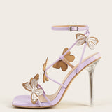 Niulatu New Women's Sandals Sexy Square Head Butterfly Word With Crystal Heel High Heel Sandals Nightclub Party Shoes DJSE