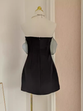 Niulatu A line Strapless Sequin Travel Vacation Dress Short Black Birthday Dress SD145