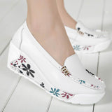 Niulatu Women's Genuine Leather Platform Shoes Wedges White Lady Casual Shoes Swing Mother Shoes Size DJSE