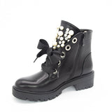 Niulatu Women Short Boots 2025 Ladies Leather Ankle Boots Autumn Platform Motorcycle Shoes For Woman's Punk 36-42 Winter Pearl Rivet Sho DJSE