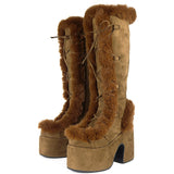Niulatu Brand Goth Platform Chunky High Heels Fur Short Plush women's Boots Cosplay Winter Stylish Punk Snowboots Shoes Woman DJSE