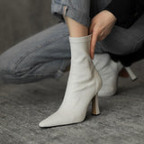 Niulatu Women Ankle Boots Woman Thin High Heel Fashion Pointed Toe Zipper Winter Women's Shoes Leather White Short Booties 2025 DJSE