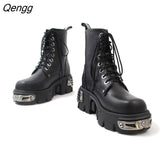 Niulatu Platform Women Ankle Boots Women's Motorcycle Boot Fashion Ladies Chunky Shoes Metal Decor Black BIG Women Boots New DJSE