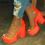 Niulatu Party Platform Chunky Heel Sandals Summer Plus Size Shoes Transparent Gladiator Heel Sandals Shoes Women DJSE