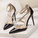 Niulatu with Thin 10CM Heel High Heel Shallow Pointed Head Rivet Hollow Word Belt PUMPS Simple Women's Shoes DJSE