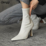 Niulatu 2025 Solid Color Side Zipper High Heel Ankle Boots Thin Boots Pointed Thin Heel Ankle Boots Women's Shoes Rubber DJSE