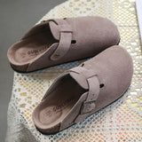 Niulatu Popular Women's Closed Toe Cork Slippers Mule Clogs Cork Sandals For Women Split Leather Garden Slides Cork Shoes DJSE