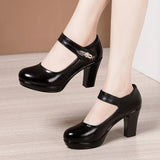 Niulatu 32-43 White Wedding Shoes Women Pumps 2025 Quality Mary Janes Block High Heels Platform Shoes Leather Mom Dance DJSE