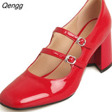 Niulatu Toe Patent Leather Mary Janes High Heels Pumps For Women Spring Summer Party Chunky Shoes Ladies DJSE