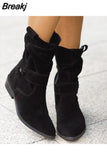 Niulatu Women Ankle Boots Winter 2025 New Fashion Low Heels Round Plus Size 43 Casual Shoes Faux Suede Female Low Boots Chelsea Boots DJSE