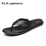 Niulatu New Summer Men's Leather Slippers High Quality Soft Flip Flops Fashion Handmade Beach Slippers Non-slip Shoes Sandals Hot DJSE