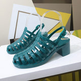 Niulatu Women's Jelly Sandals Woman Summer Hollow Out Shoes Women Buckle Mid Heels Ladies Footwear Female Outside Beach Slides DJSE